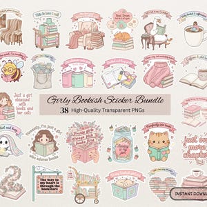 Paquete de pegatinas para amantes de los libros, pegatinas con frases para amantes de los libros, paquete PNG de moda, pegatinas para lectores de Booktok, pegatinas de sublimación para amantes de los libros, pegatinas digitales para amantes de los libros