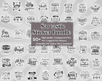 Sarcastic Bundle, Sarcastic quotes, 50+ Designs Png, Funny Sarcasm, Digital Sticker, printable journal sticker