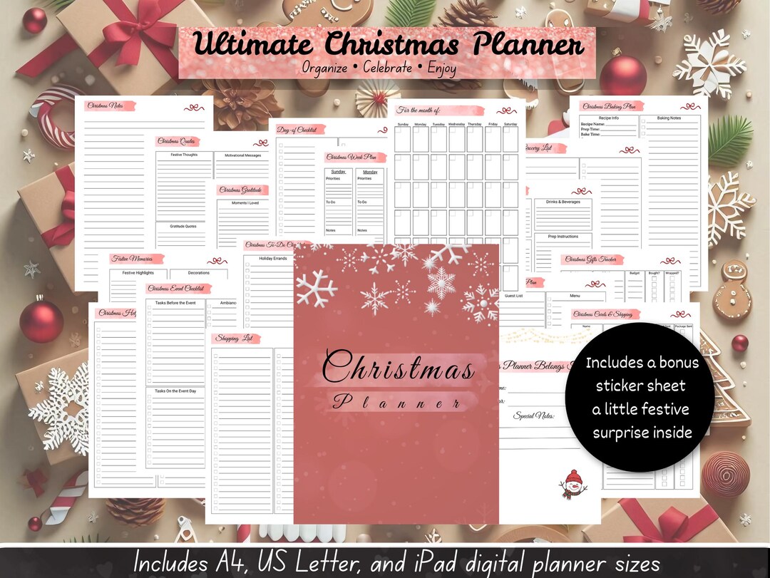 Christmas Planner Digital & Printable , Cooking Planner, Xmas Gift ...