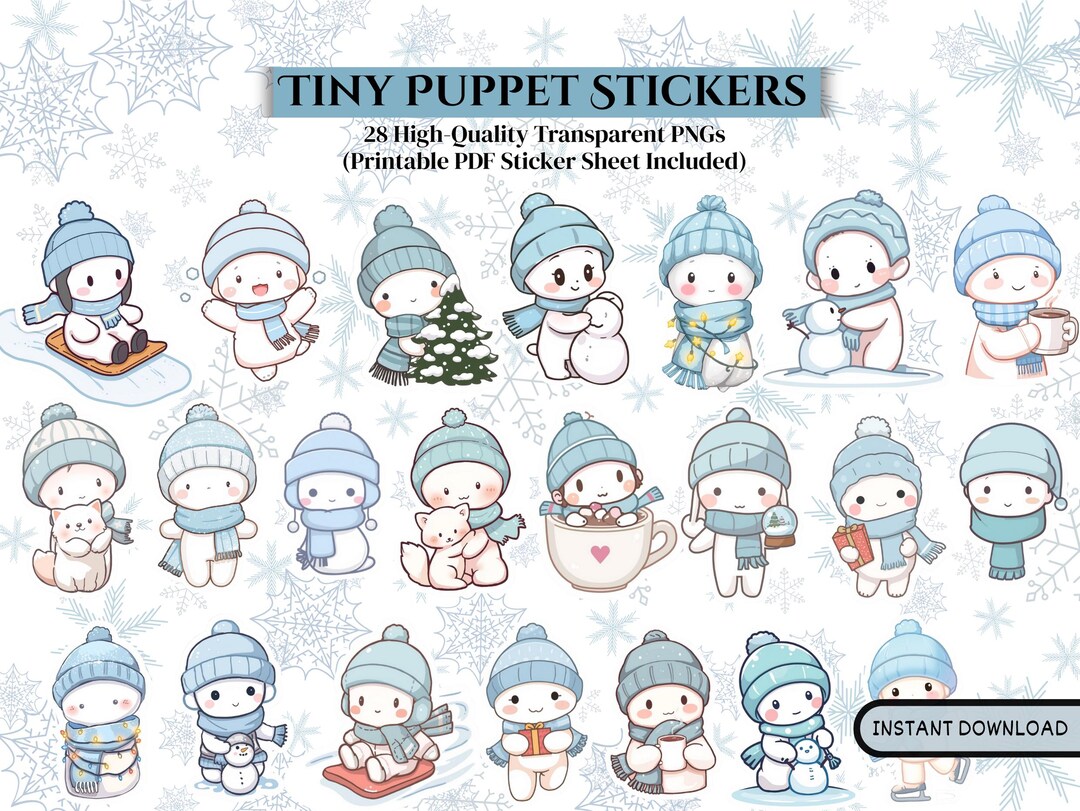Sticker Puppet Tiny Puppet Winter Stickers, Digital Sticker, Winter Printable, Planner ...