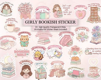 Bücherwurm Girlie Aufkleber, süßes PNG-Bundle für Bücherwurm, Zitate für Bücherwurm, die Sublimation sagen, Buchliebhaber Clipart, Girly Rosa digitaler druckbarer Aufkleber