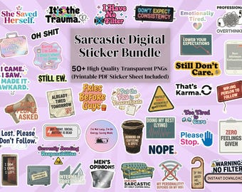 Sarcastic Digital Sticker Bundle, Sassy Humor Quotes, Funny Sarcastic Stickers PNG Digital Download GoodNotes Ready PNG, PDF Printable Sheet