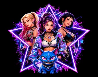 Huntrix Kpop Inspired Demon Hunters PNG, Saja Girls Anime Fan Art, Kpop Huntrix PNG Clipart, Demon Hunter Sublimation Design, Transparent BG
