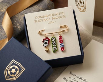 Commemorative Football Brooch, Soccer Tournament, Goal Charm, 2026 (Gold-Tone)