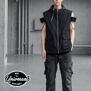 Tactical Sleeveless Vest Top |  Black Zip Street Silhouette | Casual Streetwear Fashion | Techwear Urban Outfit