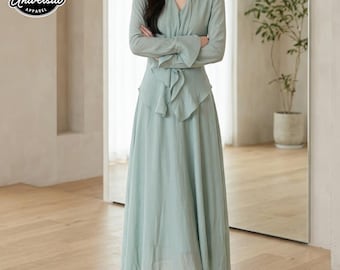 Completo due pezzi / Gonna a maniche lunghe / Abbigliamento quotidiano / Look delicato e raffinato