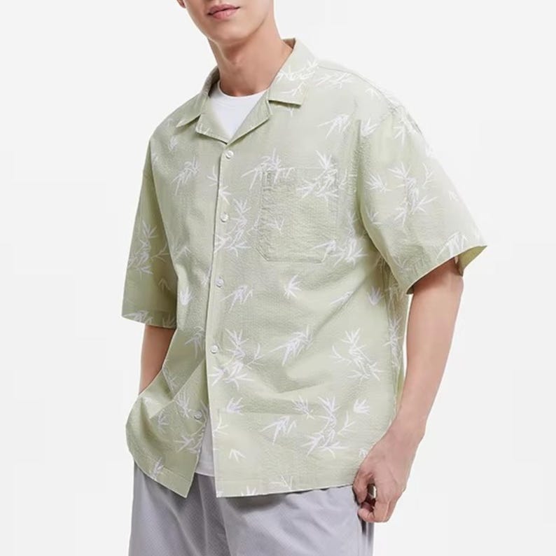 Men’s Short Sleeve Button-Up Shirt – Casual Relaxed Fit Top Modern Streetwear

Men casual button shirt