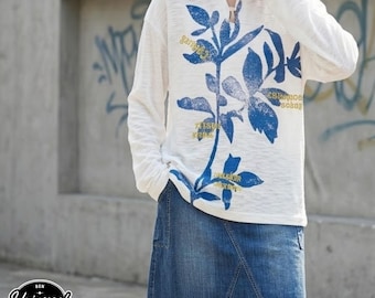 Top casual a maniche lunghe con stampa grafica / modello ampio a strati / Per tutti i giorni / Stile street style morbido