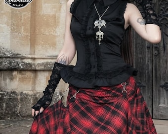 Camicia gotica con volant / Top casual senza maniche / Streetwear vintage scuro