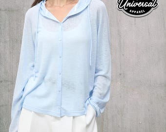Cardigan leggero con cappuccio / Maglia casual a maniche lunghe / Streetwear minimalista Y2K