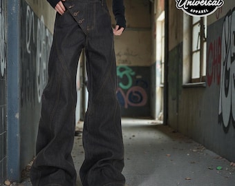 Jeans a zampa scuri / Pantaloni in denim a vita alta / Outfit quotidiano / Stile streetwear gotico