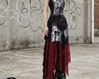 Completo gonna lunga / Top da festa senza maniche in stile gotico / Abbigliamento per appuntamenti / Stile punk Y2K