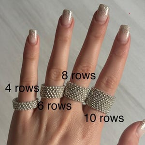 Handgjord silverpärlring med statement-motiv - Anpassad bredd (4, 6, 8, 10 rader)