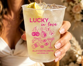 Las Vegas Bachelorette Cups, Lucky In Love Cups, Personalized Frosted Cups, Vegas Bach Party Cups, Casino Party Favor, Bride Tribe Gift