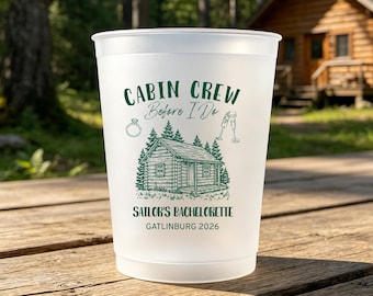 Cabin Bachelorette Party Cups, Cabin Crew Before I Do Frosted Cups, Mountain Bach Weekend Favors, Personalized Bride Cups