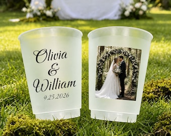 Custom Photo Wedding Cups, Personalized Frosted Cups, Double Sided Wedding Cups, Bride Groom Gift, Wedding Reception Favor, Couple Cups