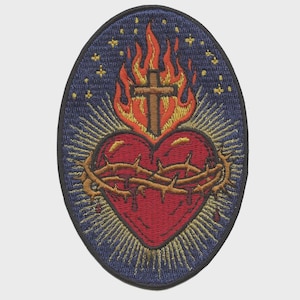 Religious Sacred Heart Patch Jesus Cross Crown Embroidered Iron On