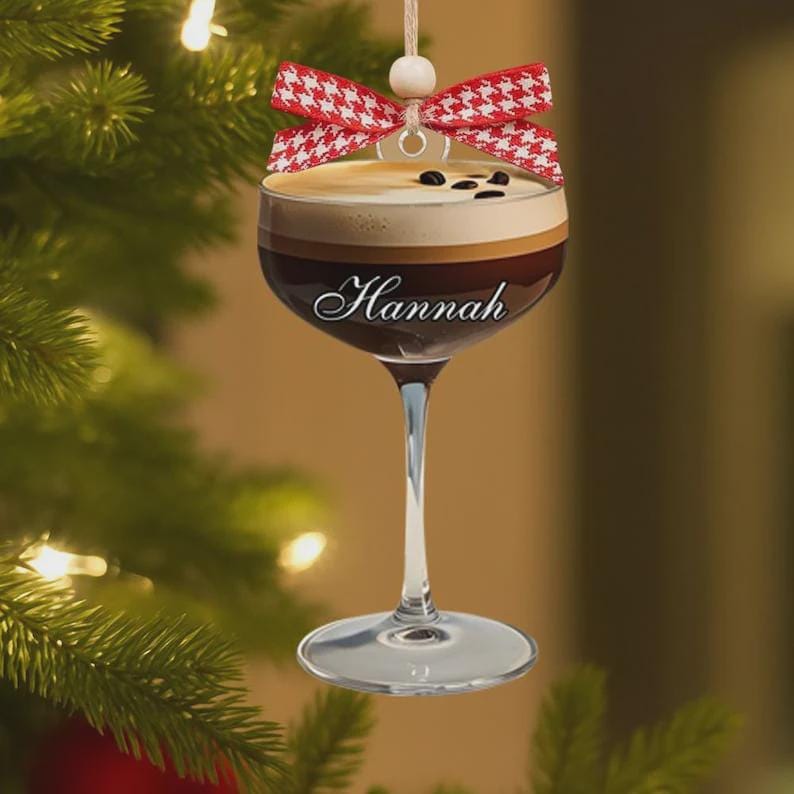 Personalized Espresso Martini Christmas Ornament, Cocktail Lover Gift