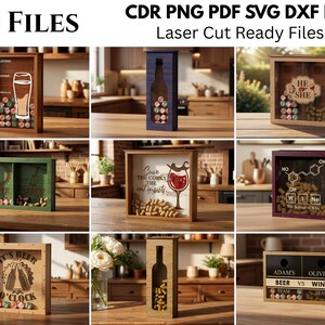 wine cork holder svg, beer cap shadow box laser cut, cork collector box, personalized couple gift, man cave decor, glowforge xtool