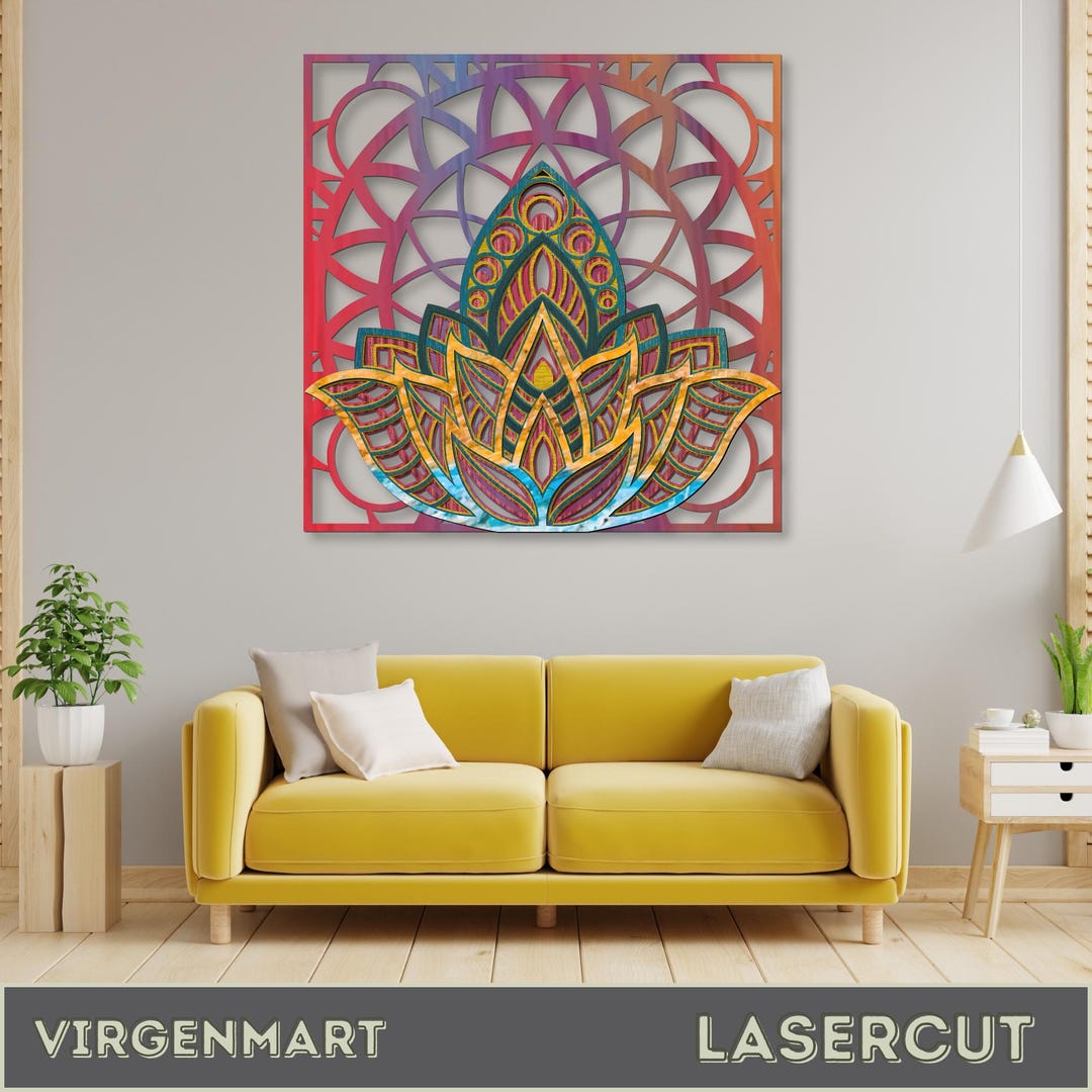 Colorful Lotus Mandala Wall Art • Layered Laser Cut Decor • Boho ...