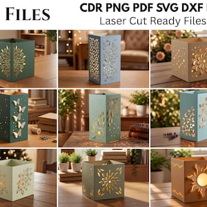 Dekorativa papperslyktor bunt, lyktmall pappersklippfiler, blommig värmelampa, lysande heminredning, fjärils-svg