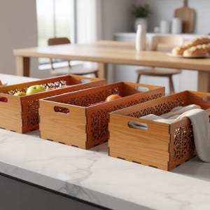 Storage Tray SVG Bundle, Wooden Organizer Basket SVG, Laser Cut Storage Box, Kitchen Tray Glowforge Cricut Files