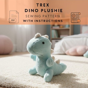 Patrón de costura para peluche de dinosaurio T-Rex / Tutorial para principiantes para hacer un peluche de Tyrannosaurus rex (PDF)