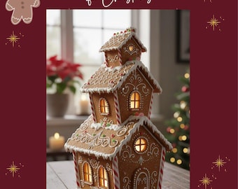 Gingerbread House Template PDF – Printable Gingerbread Pattern for Baking – Christmas Cookie Blueprint