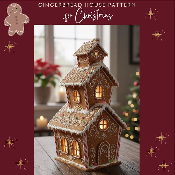 Gingerbread House Template PDF – Printable Gingerbread Pattern for Baking – Christmas Cookie Blueprint