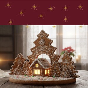Gingerbread House Template PDF – Printable Gingerbread Pattern with Pine Trees image 2