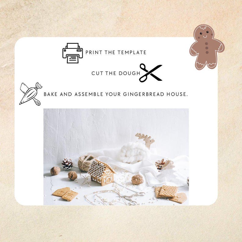 Modèle de maison en pain d'épice PDF - Modèle imprimable en pain d'épice pour la cuisson - Plan de biscuit de Noël image 7