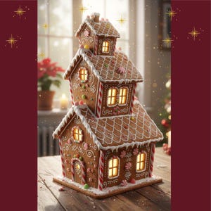 Modèle de maison en pain d'épice PDF - Modèle imprimable en pain d'épice pour la cuisson - Plan de biscuit de Noël image 2