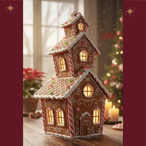 Modèle de maison en pain d'épice PDF - Modèle imprimable en pain d'épice pour la cuisson - Plan de biscuit de Noël image 3