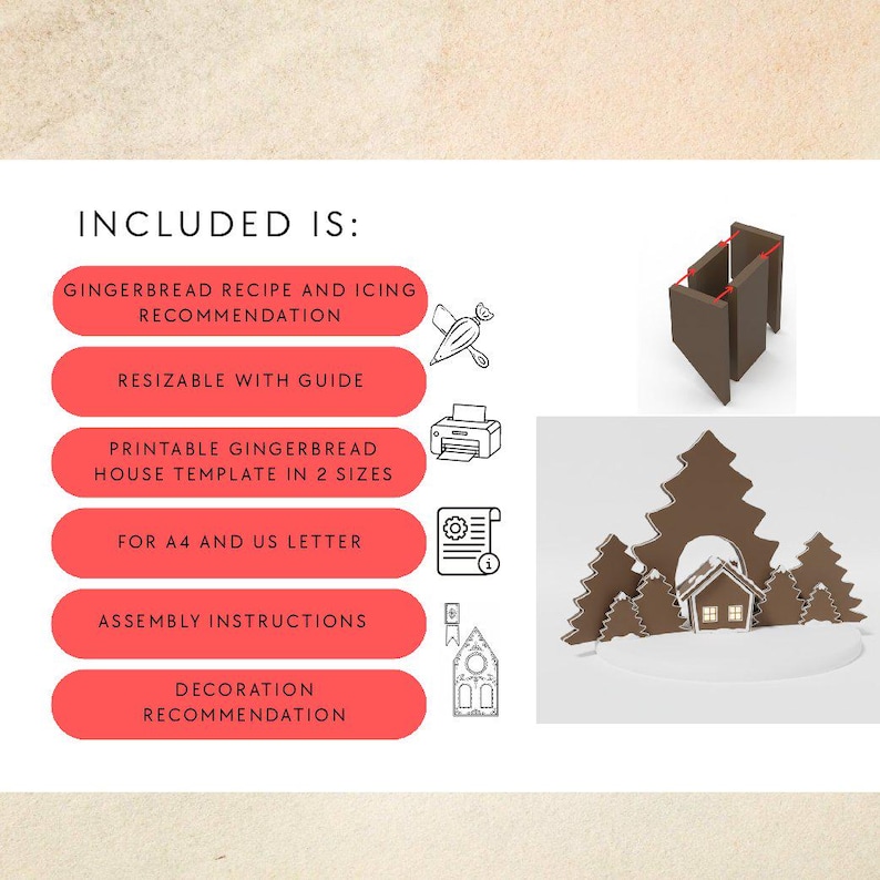Gingerbread House Template PDF – Printable Gingerbread Pattern with Pine Trees image 6