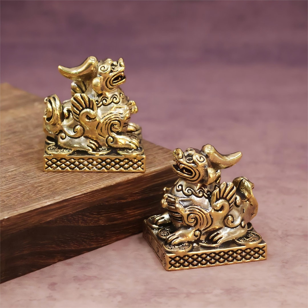Brass Pixiu Pair Statue | Feng Shui Wealth Guardian Sculpture | Chinese ...