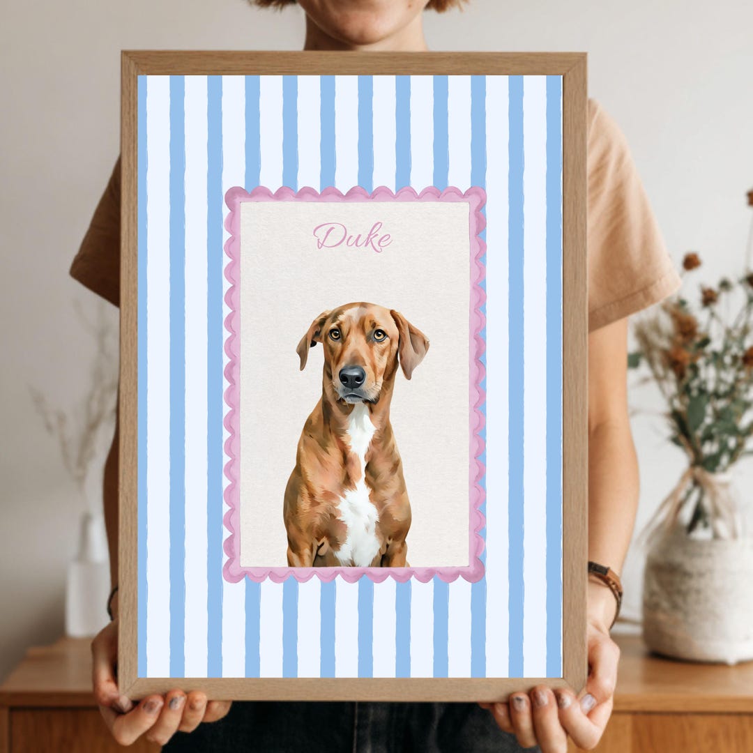 Custom Pet Portrait Print,personalized Stripe Dog Cat Wall Art ...