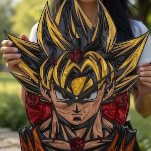 100% Epoxidharz Goku Wanduhr - Goku Super Saiyan Dragon Ball Anime, handgefertigte große Wanddekoration, einzigartiges Geschenk für Anime-Fans