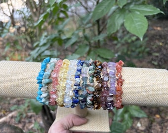 Handmade Natural Crystal Chip Bracelet - Unique Gemstone Energy Jewelry, Boho Healing Bracelet for Women