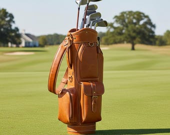 Personalize Vintage Leather Golf Bag, Classic Club Carrier, Brown, Handmade Style