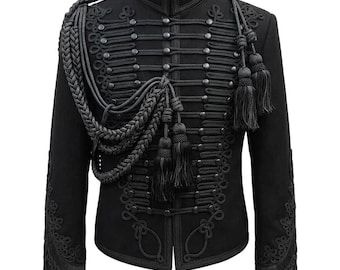 Custom Wool Military Jacket: Silver Braided Napoleonic Hussars Tunic Wedding Jacket in 15+ Color