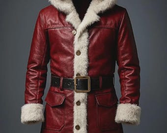 Customized Leather Fur Red Santa Coat