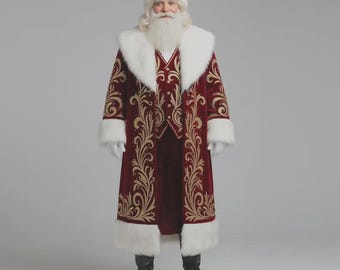 Embroidery Velvet Santa Claus Costume: Gold Embroidery & Fur Trim