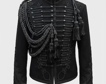 Custom Wool Military Jacket: Silver Braided Napoleonic Hussars Tunic Wedding Jacket in 15+ Color