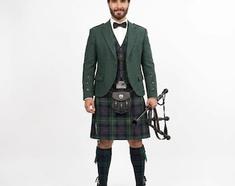 Halcon Wears Men's Scottish Wedding Kilt Set Piece Prince Charlie Outfit – Traditional Highland Dress – 50+ Clan Tartans