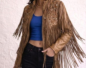 Women's Handmade Fringes Leather Jacket