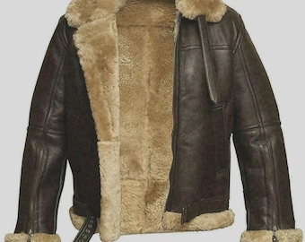 Men's Brown Shearling B-3 Bomber Jacket | Genuine Leather Winter Coat