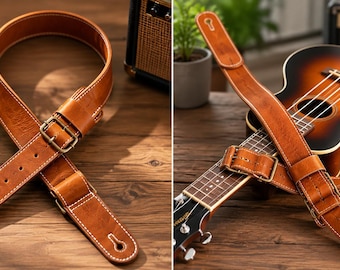Personalized Leather Ukulele Strap | Adjustable Padded Shoulder Strap, Musician Accessory