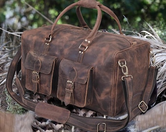 Personalized Genuine Hide Wheeled Suitcase Large Rolling Weekender Travel Trolley Carry On