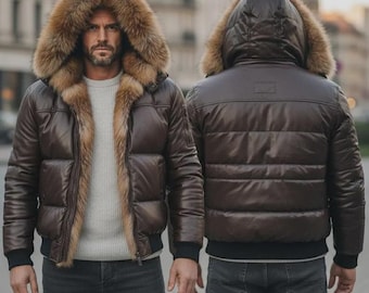 Handmade Black Lambskin Leather Puffer Jacket – Quilted Winter Coat – Men’s Outerwear