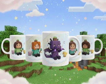 Minecraft-Inspired Character Mug Cute Pixel Steve, Alex, Sunny, Ari, Zuri, Makena, Efe, Kai & Noor Cup | Gamer Gift